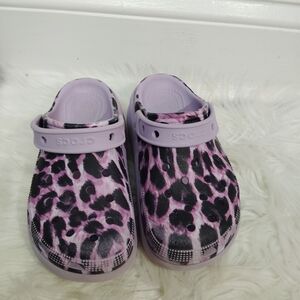 CROCS Kids' Lavender Animal Print Slippers